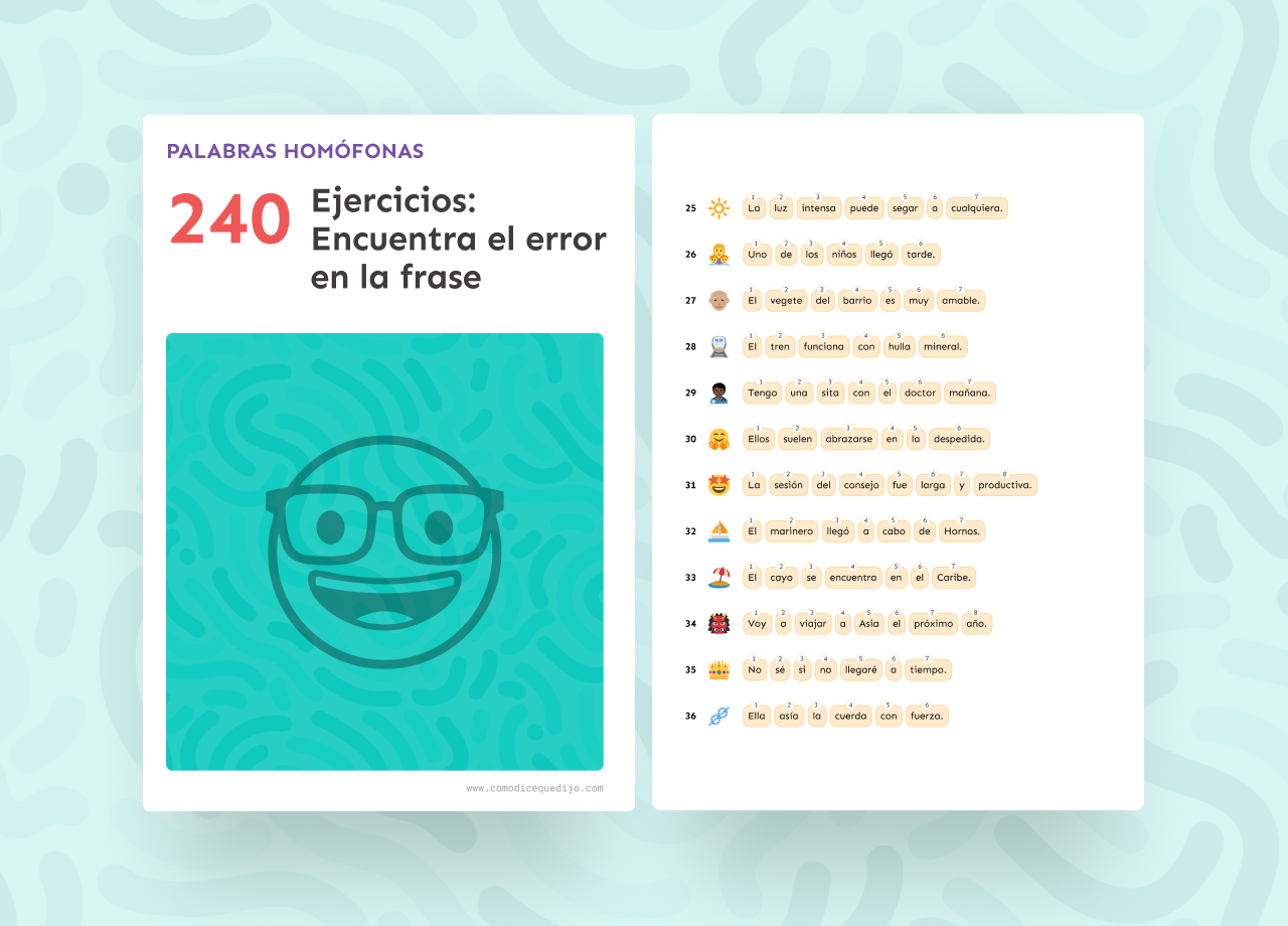 Palabras Homófonas: 240 Ejercicios encuentra el error en la frase
